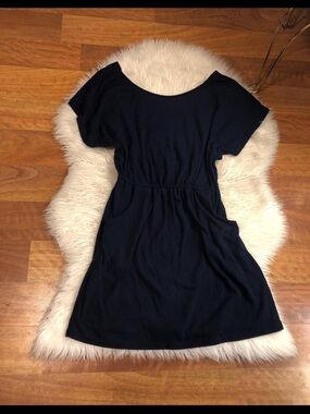 Navy blue Short Sleeve Dress with pockets